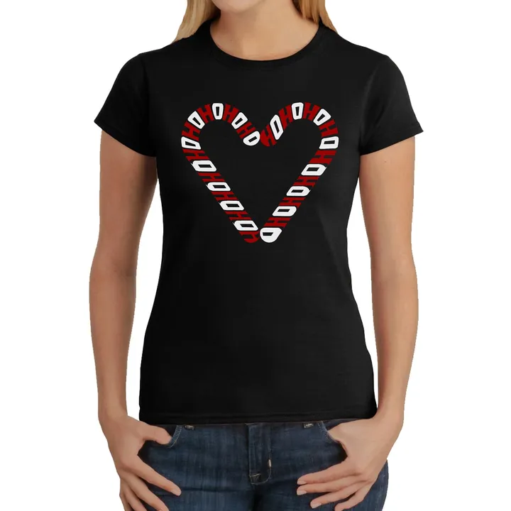 Los Angeles Pop Art Ho Ho Ho Candy Canes Women's T-Shirt for Holiday Cheer
