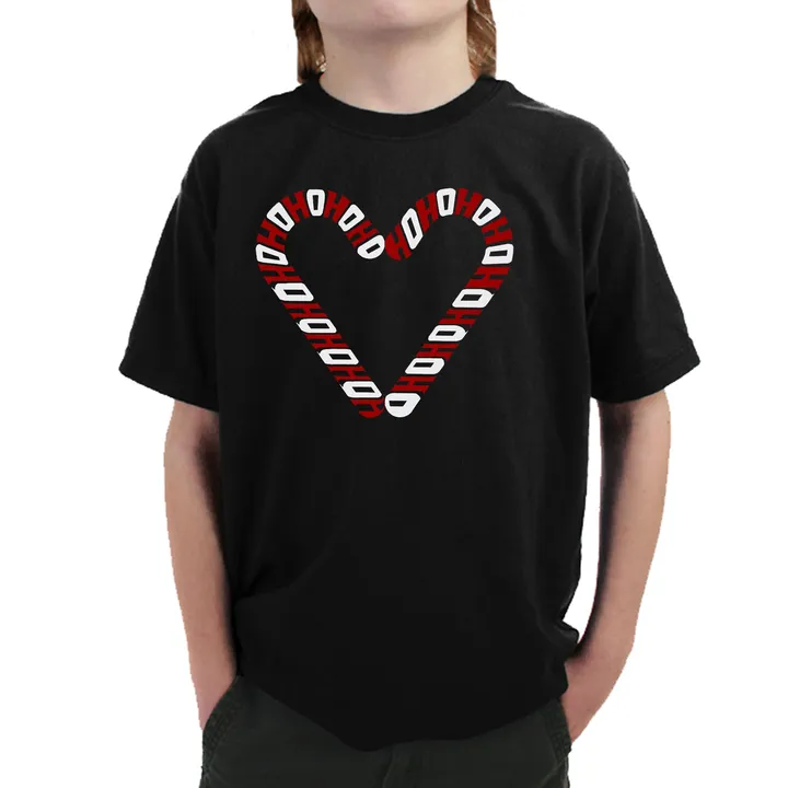 Los Angeles Pop Art Candy Canes Ho Ho Ho Boy's T-Shirt for Holiday Cheer
