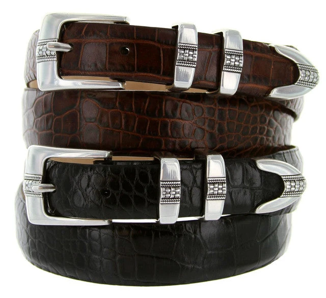 Belt Rhinestone Genuine Full-Grain Leather Designer Dress Belt for Men