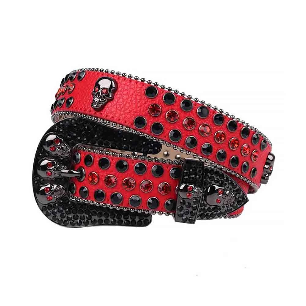 Belt Rhinestone Red Rhinestone Skull Belt for Unisex Fashion