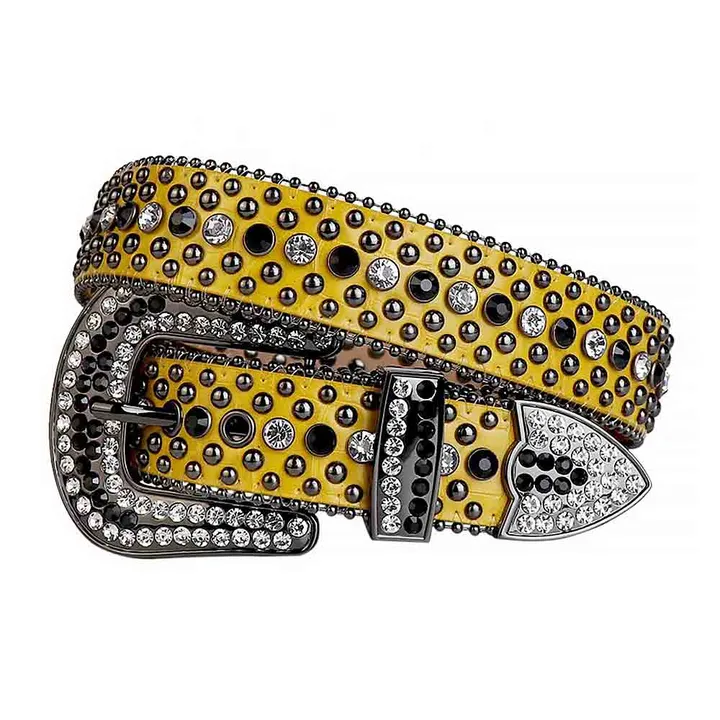 Belt Rhinestone Trendy Rhinestone Yellow Belt for Men & Women
