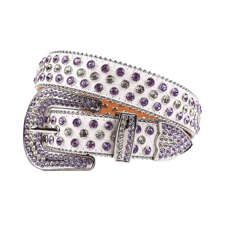 Belt Rhinestone Stunning White Rhinestone Belt with Purple Accents