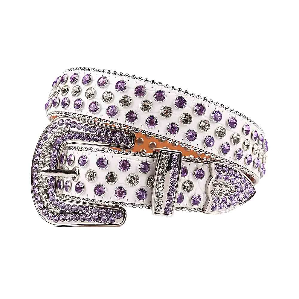 Belt Rhinestone Stunning White Rhinestone Belt with Purple Accents