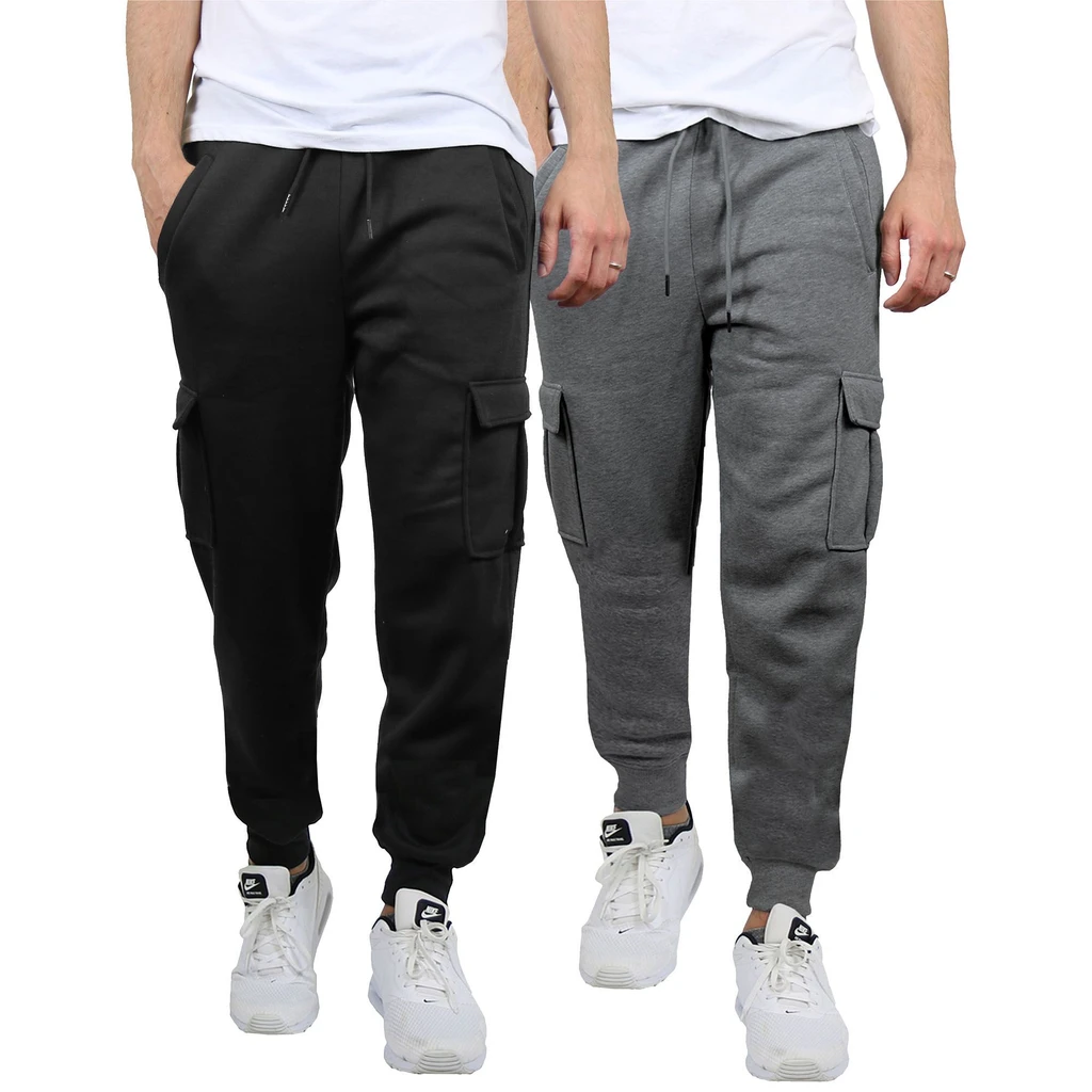 Galaxy by Harvic Men's Heavyweight Fleece-Lined Cargo Jogger Sweatpants - 2 Pack