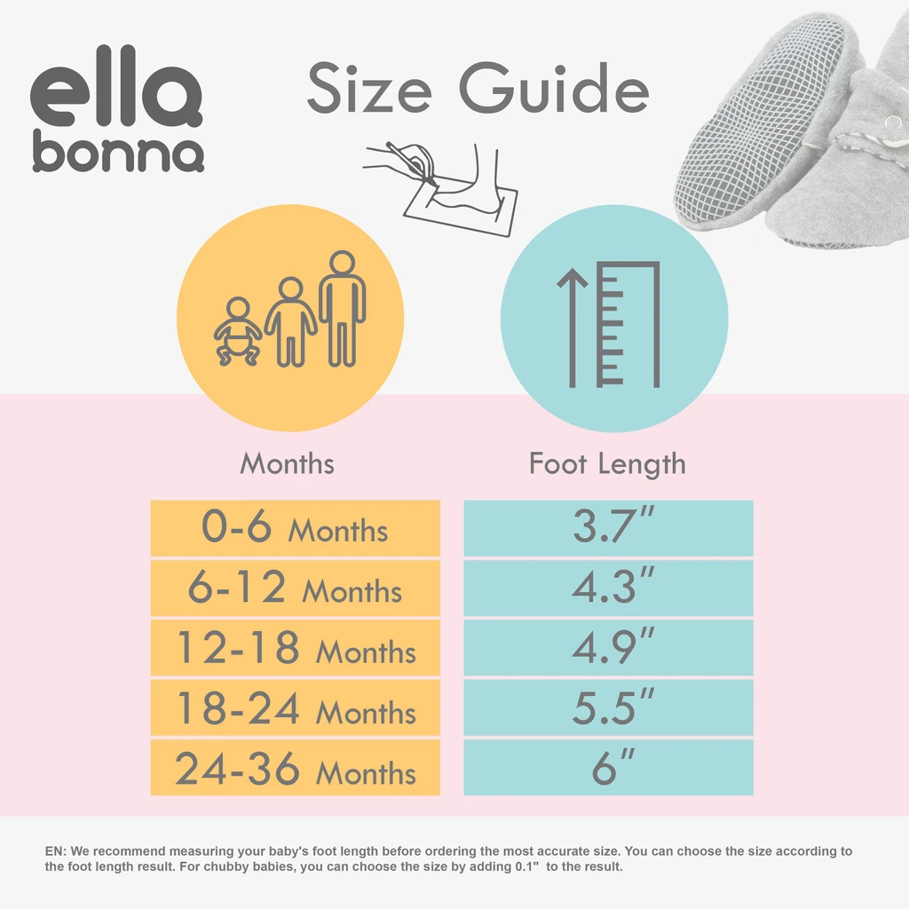Ella Bonna Organic Cotton Baby Booties, Non-Slip Sole, Cotton Newborn Booties