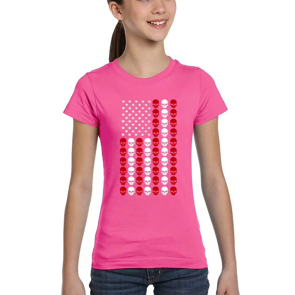 Los Angeles Pop Art Skull Flag Girl's Graphic T-Shirt - Edgy American Pride