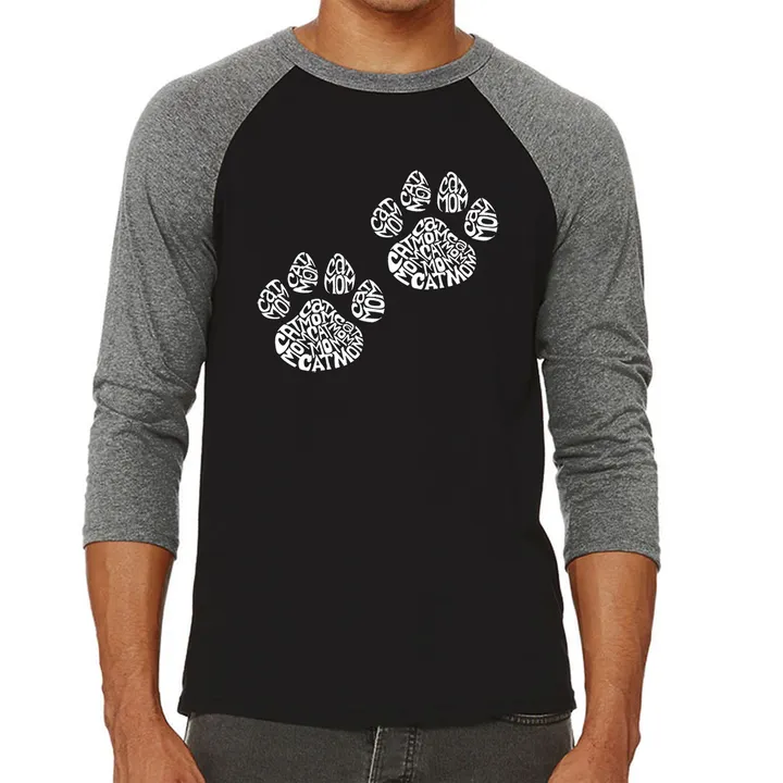 Los Angeles Pop Art Cat Mom - Men's Raglan Baseball Word Art T-Shirt