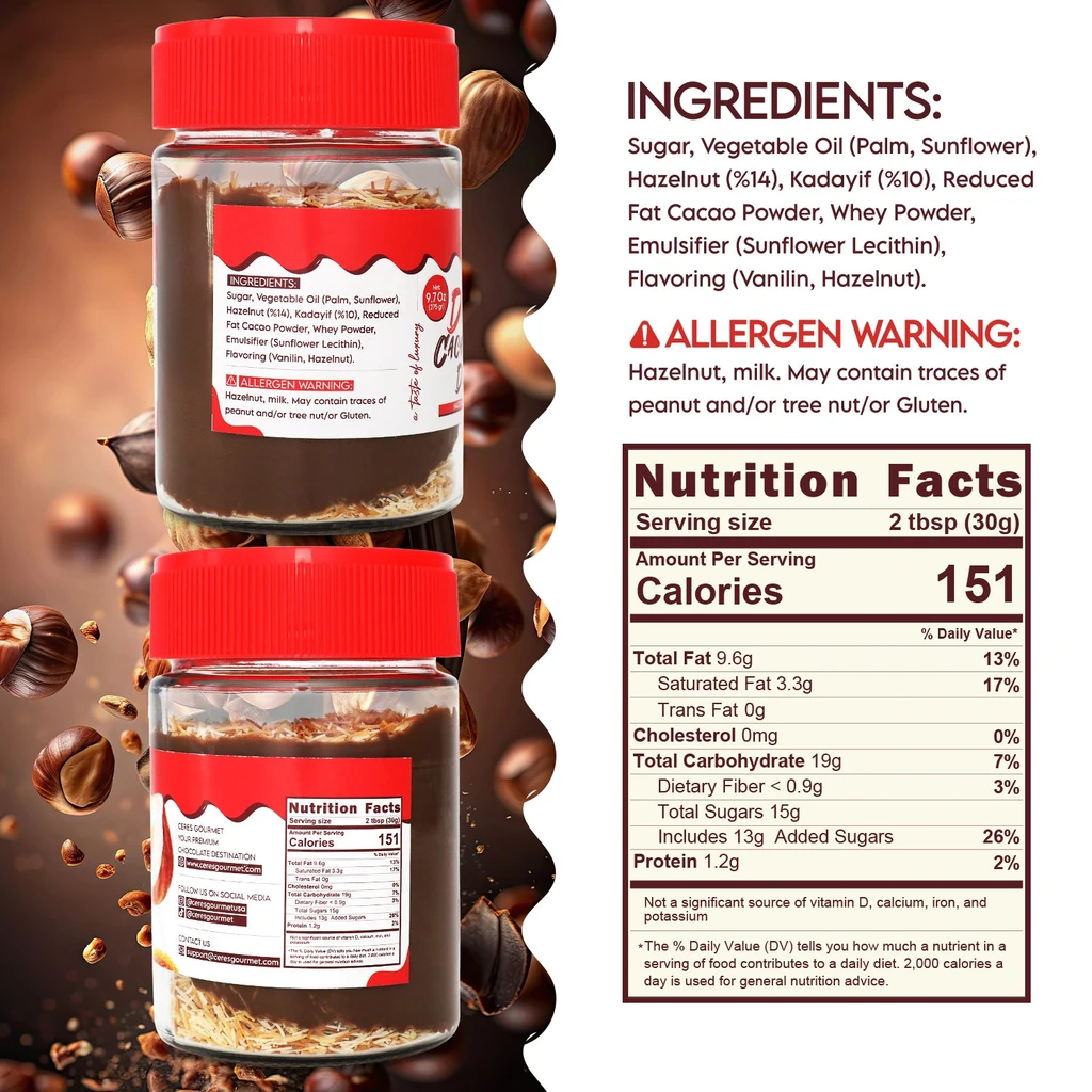 Ceres Gourmet Dubai Chocolate With Knafeh – Hazelnut And Phyllo Spread