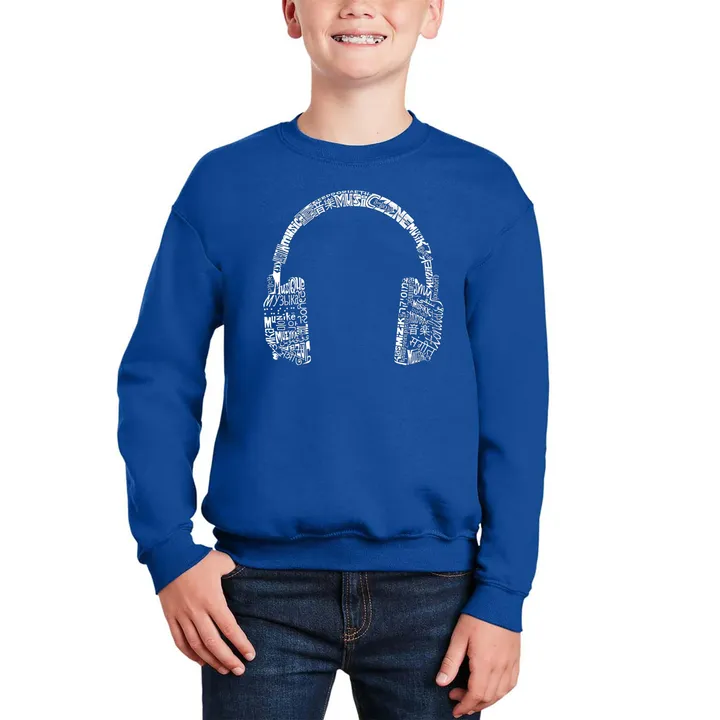 Los Angeles Pop Art Headphones - Languages - Boy's Word Art Crewneck Sweatshirt