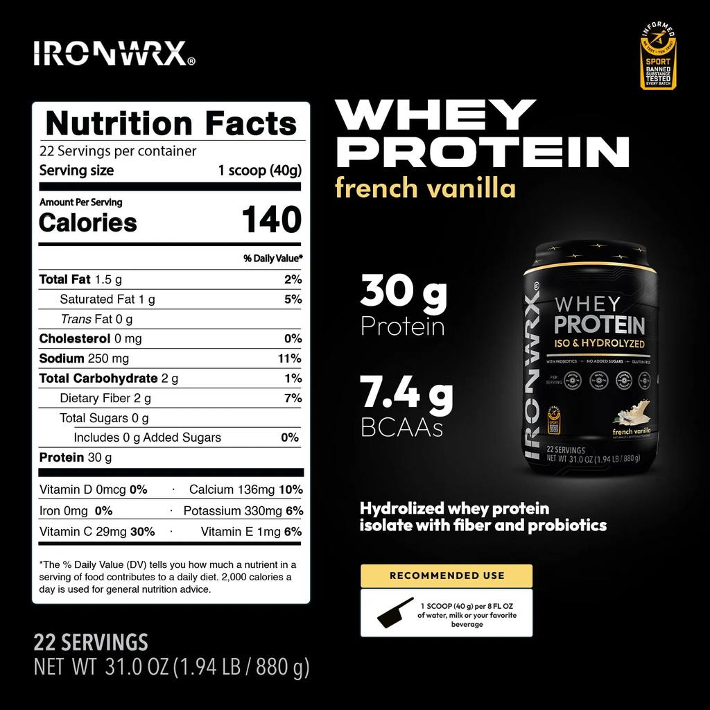 IRONWRX IRONWRX Whey Protein Iso And Hydrolyzed | Probiotics & Fiber | 30 g Pure Protein