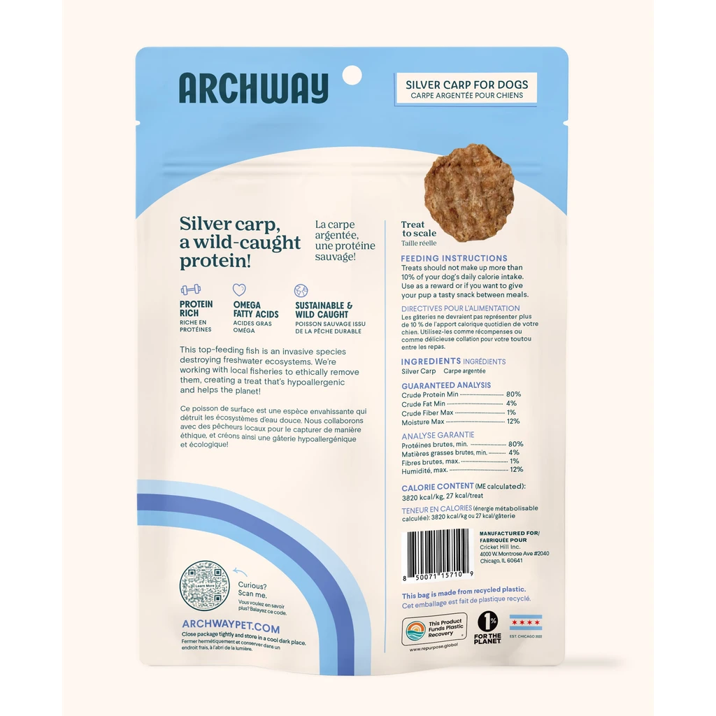 Archway Pet Doggie Treats made  of invasive Silver Carp fish