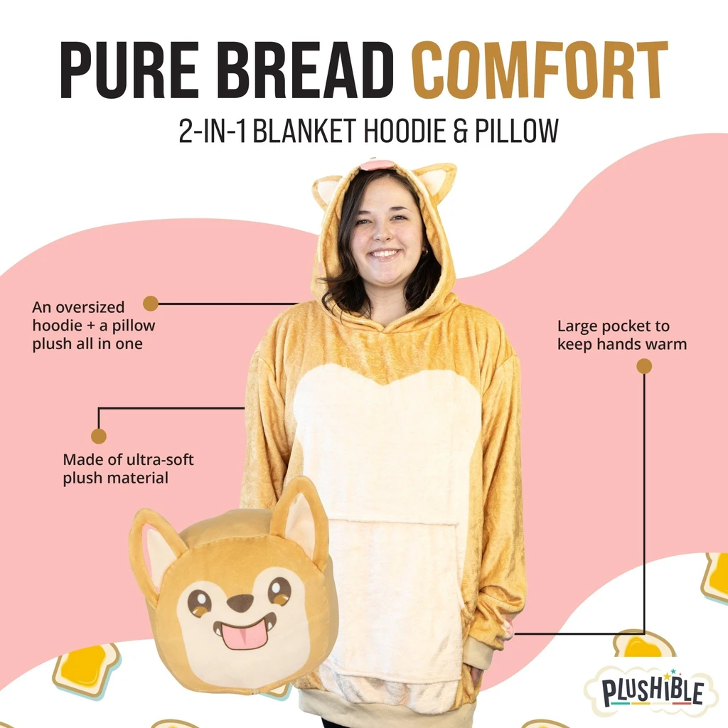 Snugible Toast The Corgi Bread | Blanket Hoodie & Pillow