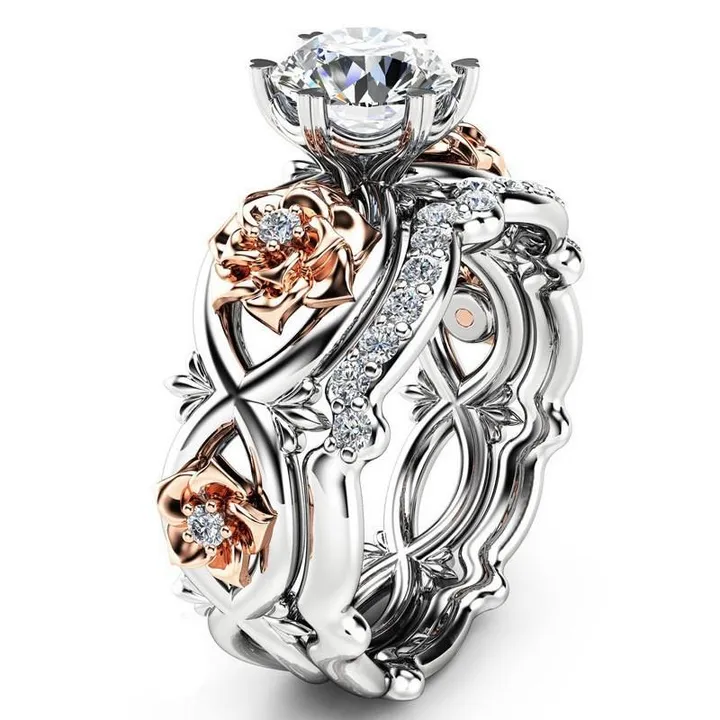 Your Wear Vibes Crystal Jewelry Rose Flower Wedding Ring