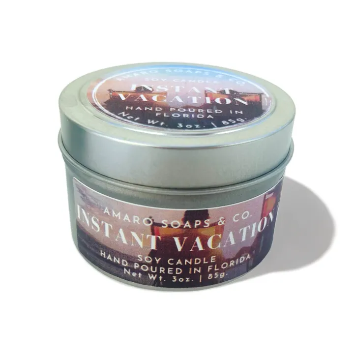 Amaro Soaps Instant Vacation Soy Candle Tin