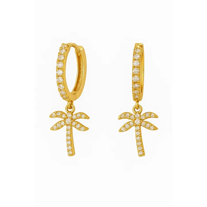 Hollywood Sensation Jewelry Palm Tree Hoop Earrings With Cubic Zirconia