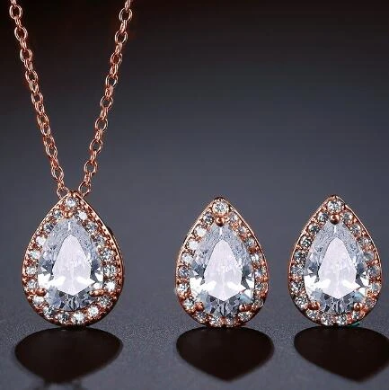 Your Wear Vibes Teardrops Shape Dangle Drops Earrings Necklace Jewelry Set