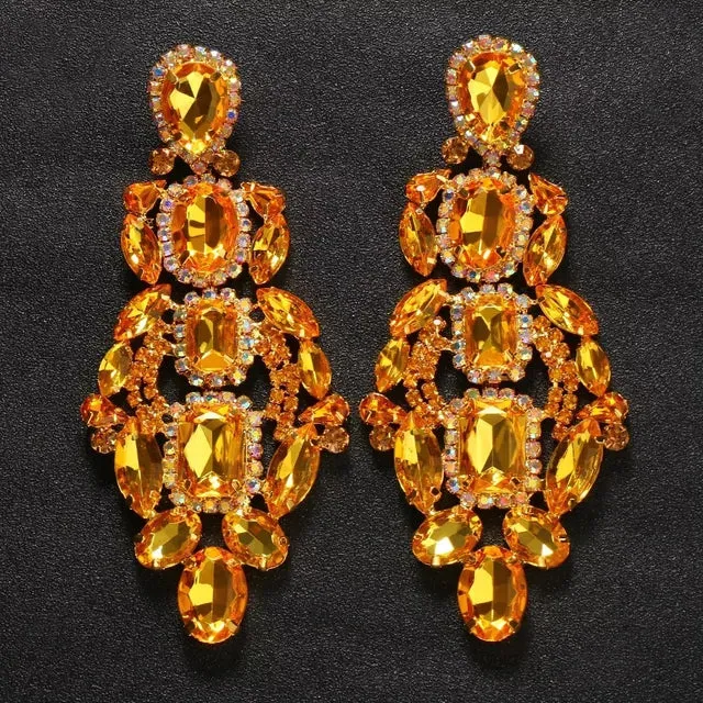 Your Wear Vibes Long Geometric Gemstone Statement Dangle Earrings