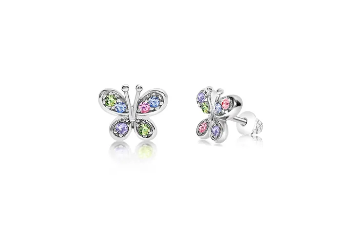 Chanteur CHILDREN, KIDS, GIRLS Butterfly Crystal White Gold Palladium Plating Kids Stud Earrings