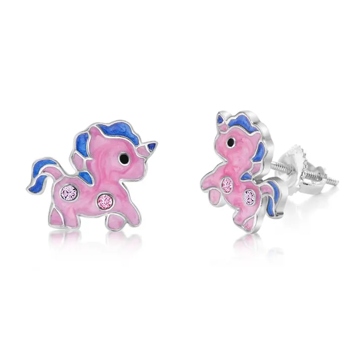 Chanteur CHILDREN, KIDS, GIRLS- Enamel Crystal White Gold Palladium Plating Kids Stud Earrings