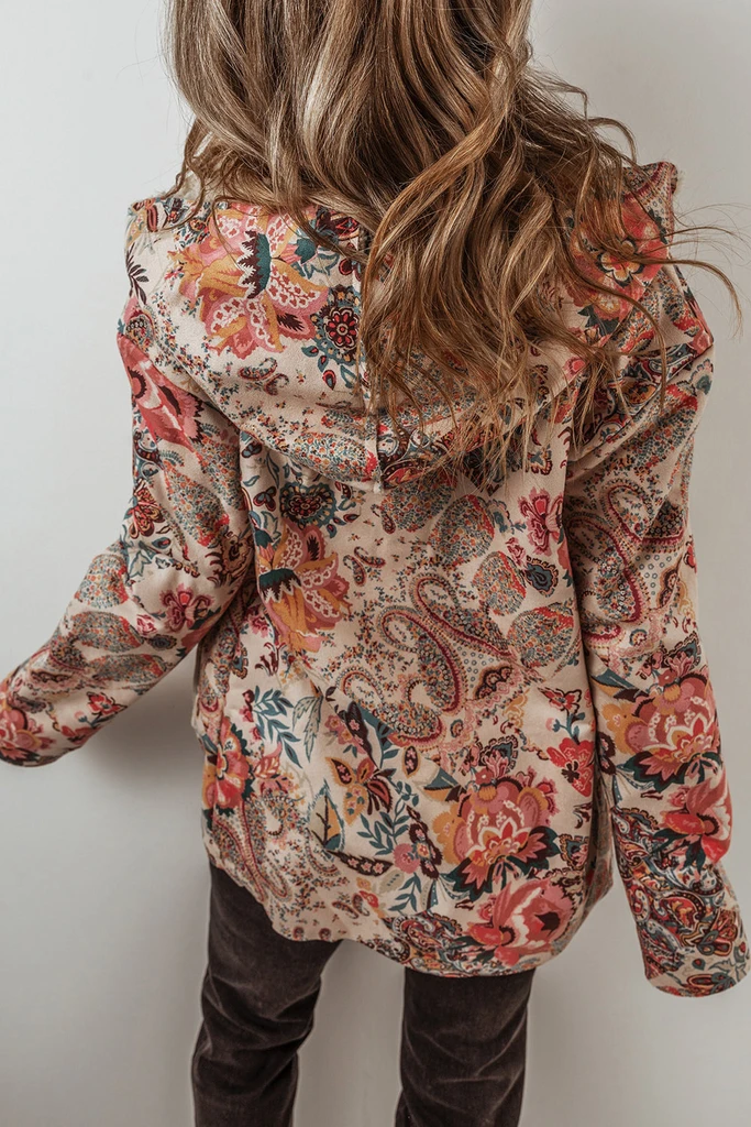 PALERMO Vintage Paisley Floral Printed Sherpa Lined Hooded Jacket