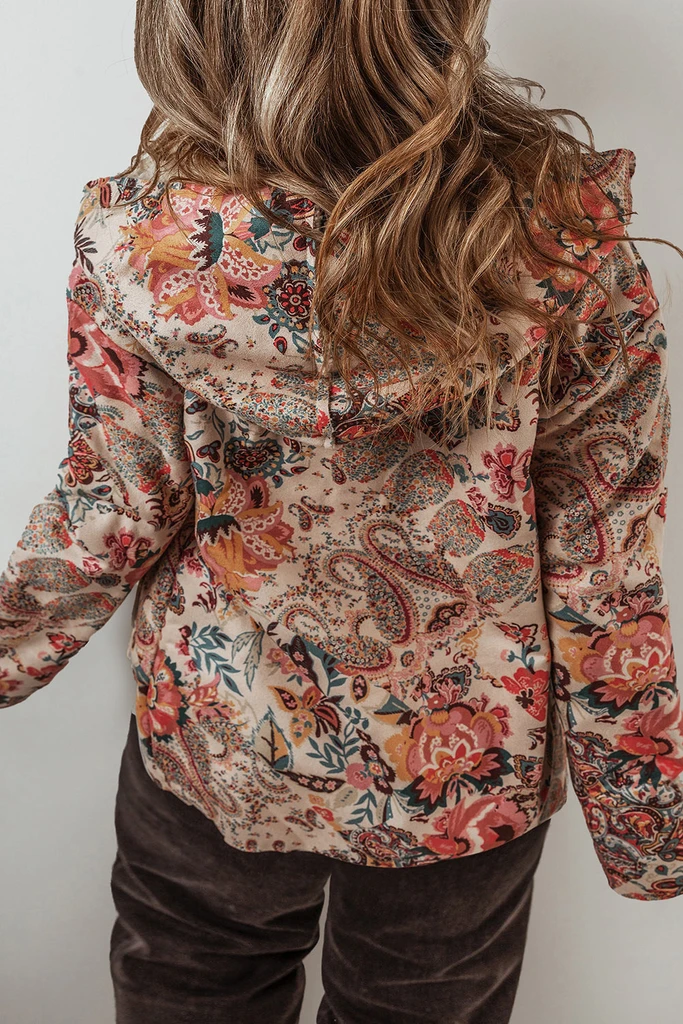 PALERMO Vintage Paisley Floral Printed Sherpa Lined Hooded Jacket