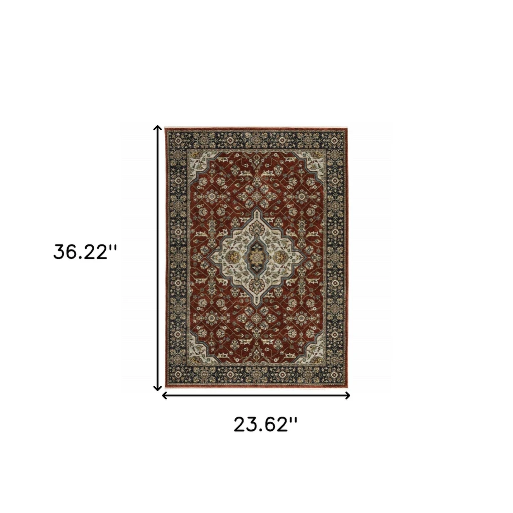 HomeRoots Oriental Power Loom Stain Resistant Area Rug With Fringe