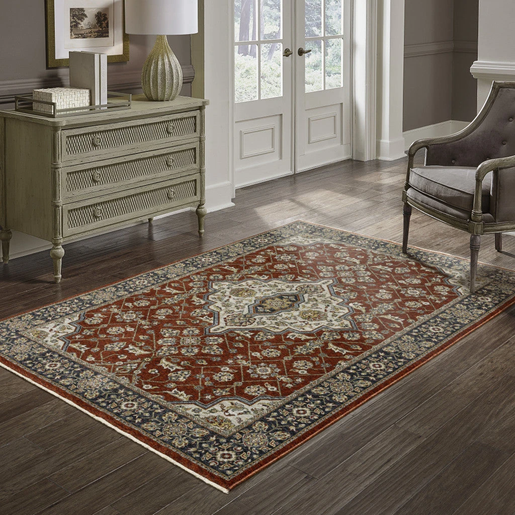 HomeRoots Oriental Power Loom Stain Resistant Area Rug With Fringe