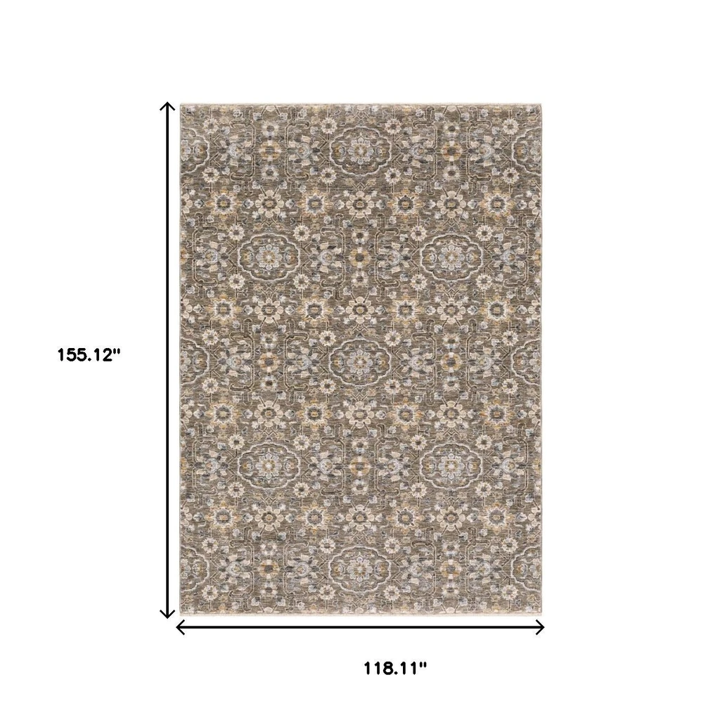 HomeRoots Floral Power Loom Stain Resistant Area Rug With Fringe
