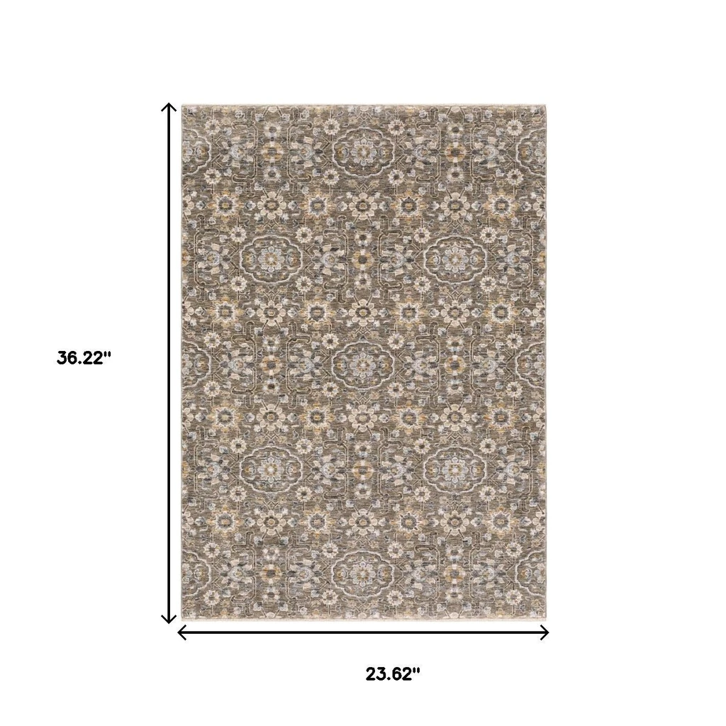 HomeRoots Floral Power Loom Stain Resistant Area Rug With Fringe
