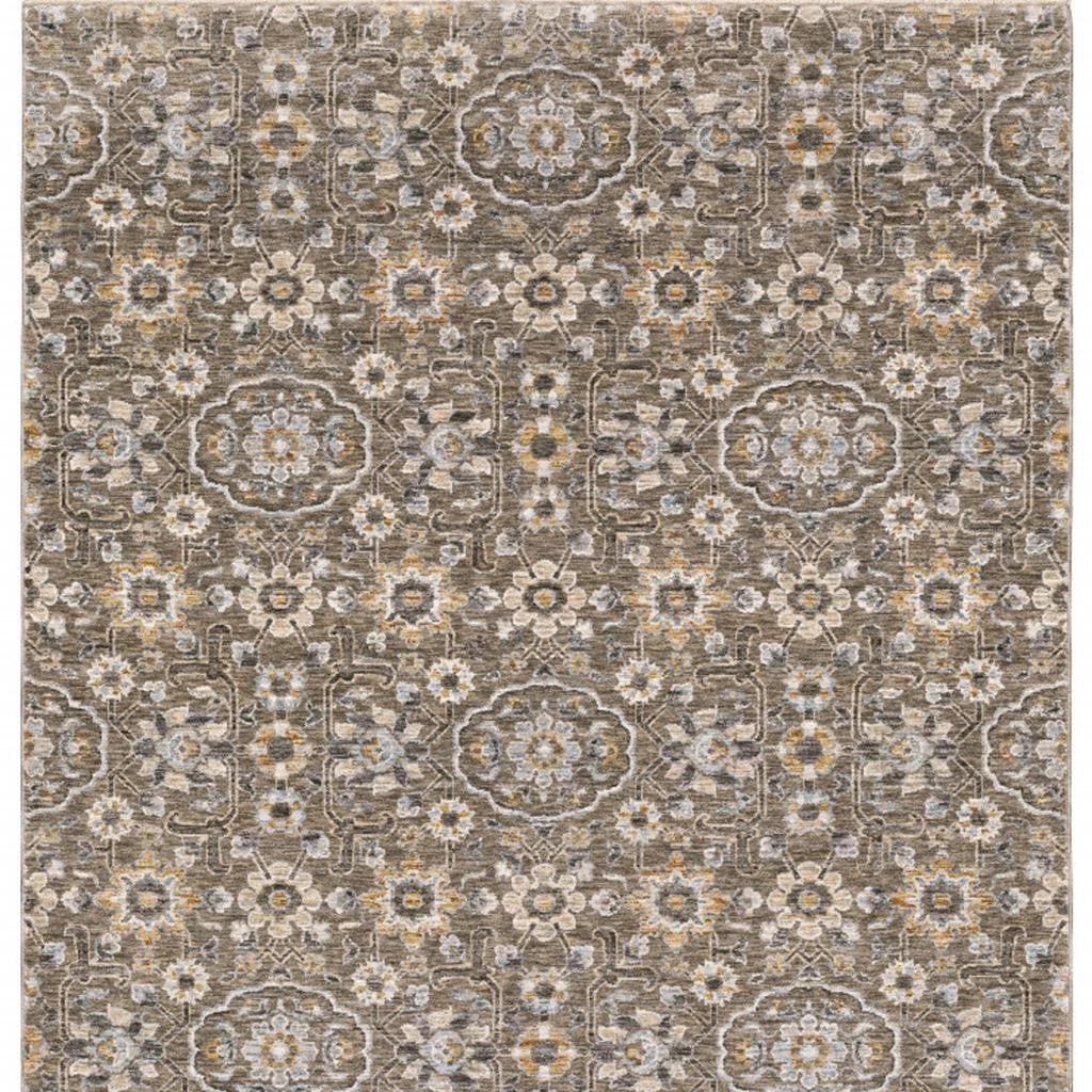 HomeRoots Floral Power Loom Stain Resistant Runner Rug With Fringe