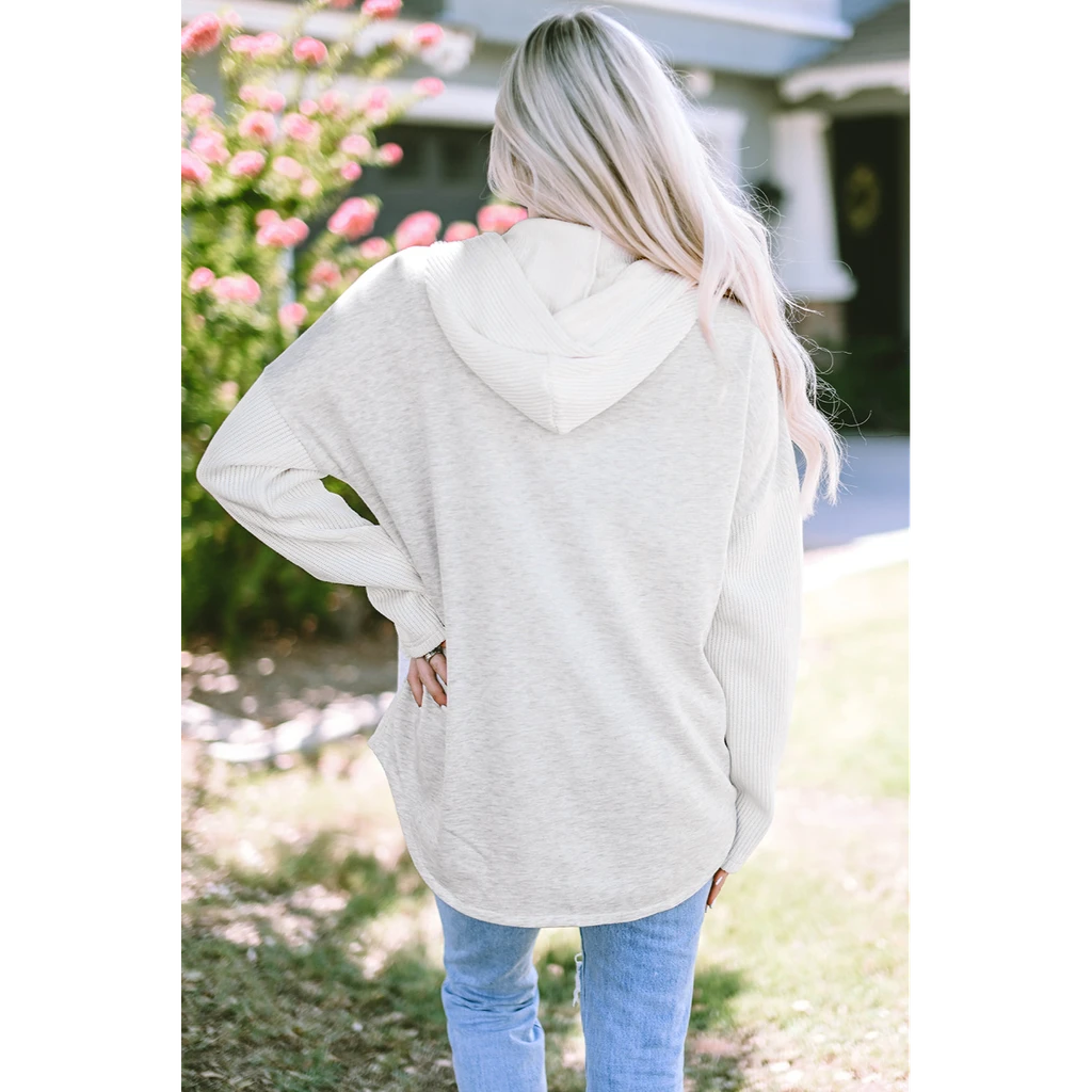 PALERMO Button Up Contrast Knitted Sleeves Hooded Jacket