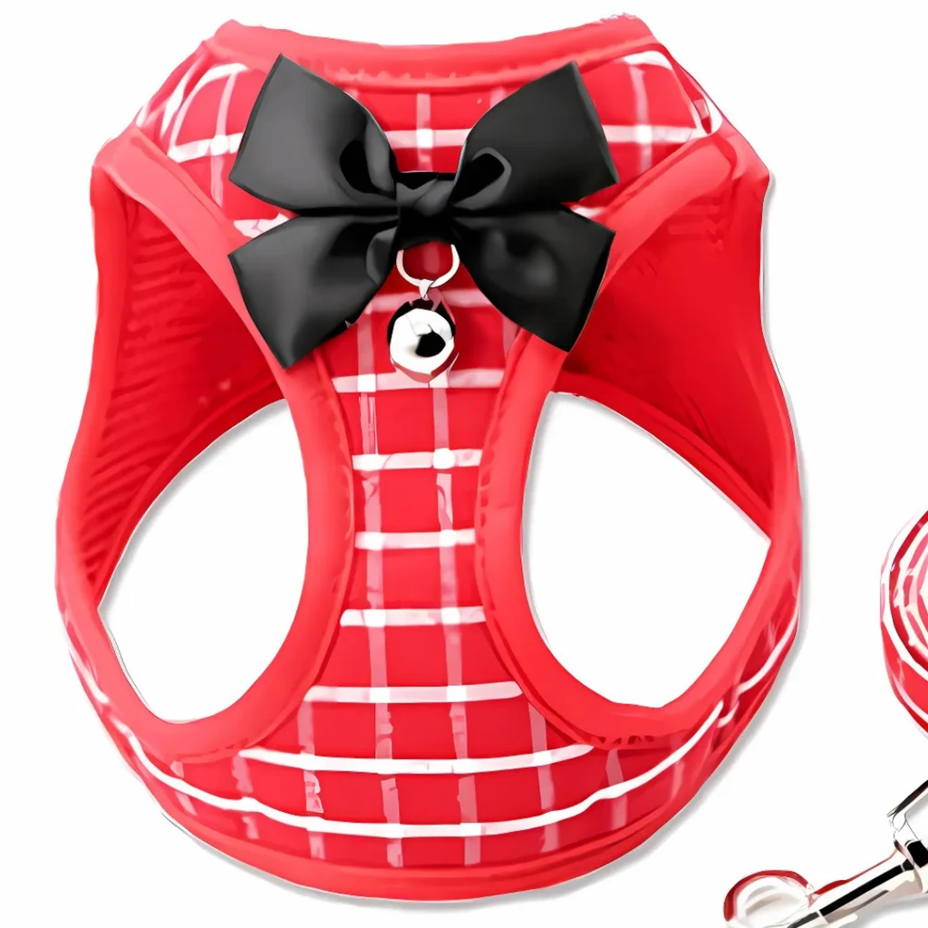 Dog Hugs Cat Grid Pattern Cat Chain Traction Rope Set With Chest Harness And Collar