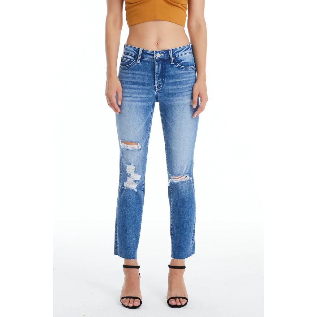 Bayeas High Rise Slim Straight Jeans With Raw Hem
