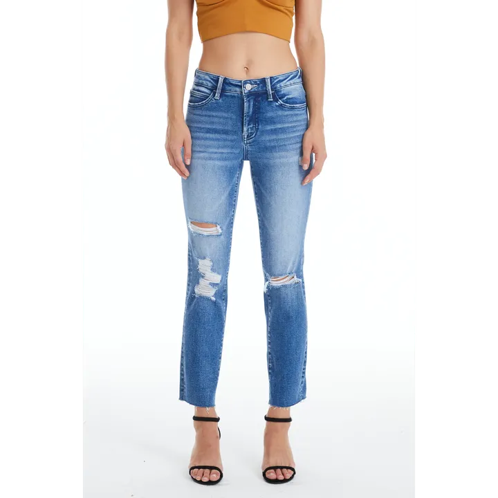Bayeas High Rise Slim Straight Jeans With Raw Hem
