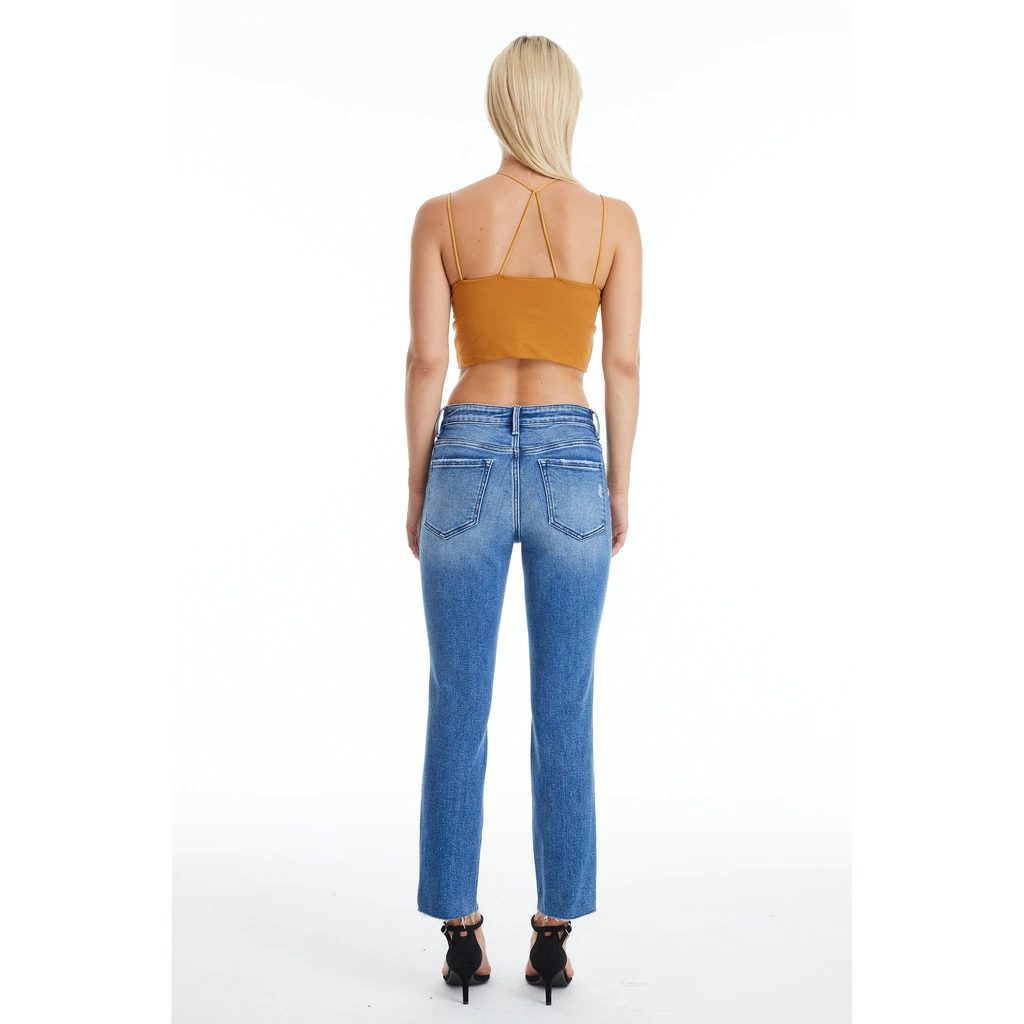 Bayeas High Rise Slim Straight Jeans With Raw Hem