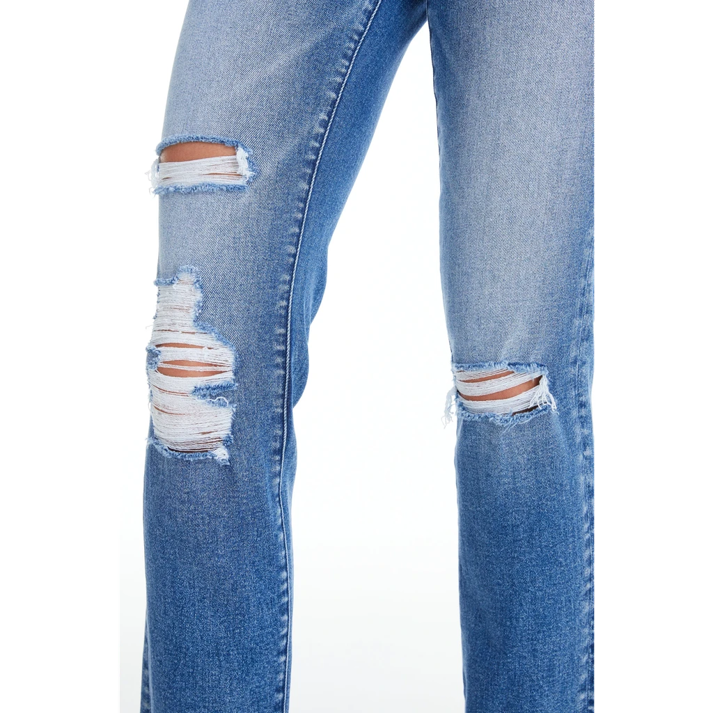 Bayeas High Rise Slim Straight Jeans With Raw Hem