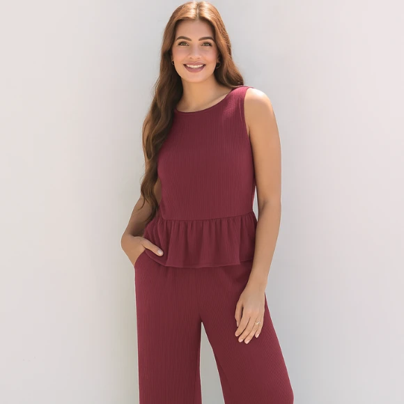 Threaded Pear Apparel Teresa Ribbed Ruffle Tank Top And Pants Set