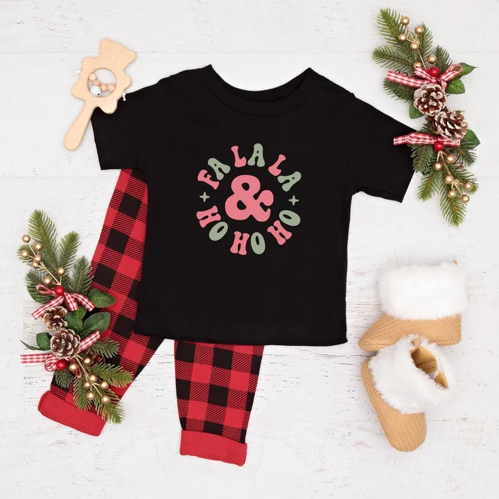 The Juniper Shop Fa La La And Ho Ho Ho | Toddler Short Sleeve Crew Neck