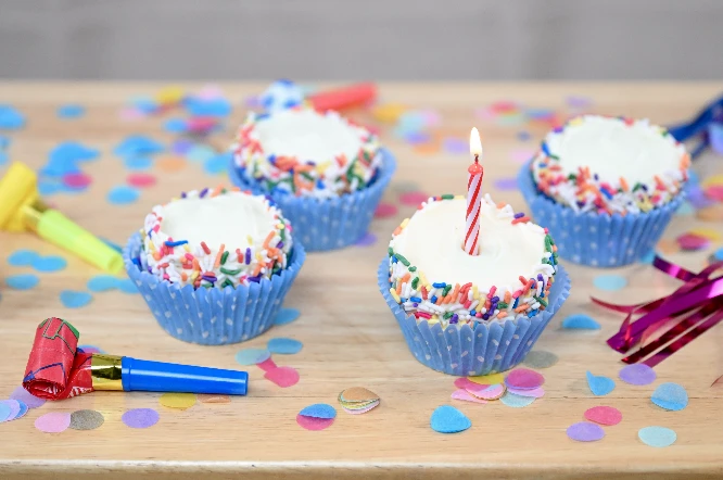 BāKIT Box New: Confetti Birthday Cupcakes Activity Kit + Candles and Liners