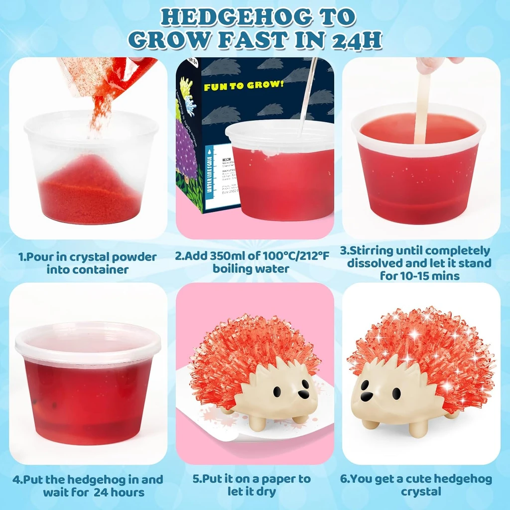 Krediz Crystal Growing Kit for Kids - 4 Colors Hedgehog