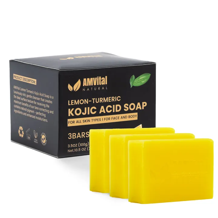 AMVital Lemon Turmeric Kojic Acid Soap Bar - Plant-based Face & Body Bar Soap