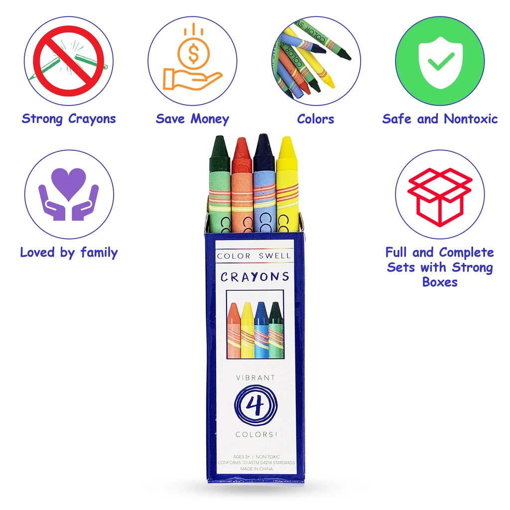 Color Swell Color Swell Bulk Crayons - 4 Crayons per Pack, 300 Packs - Restaurant Crayons