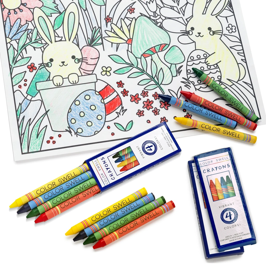 Color Swell Color Swell Bulk Crayons - 4 Crayons per Pack, 300 Packs - Restaurant Crayons