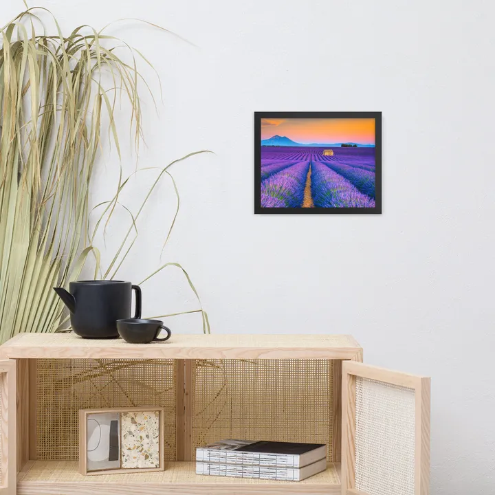 PIPA Fine Art Blooming Lavender Field & Sunset Floral Framed Photo Wall Art Prints