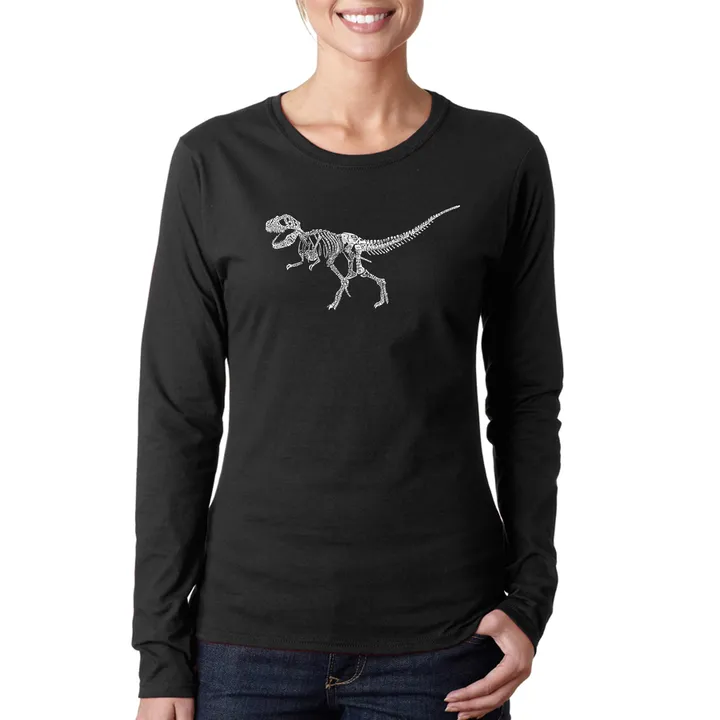 Los Angeles Pop Art Dinosaur TRex Skeleton - Women's Word Art Long Sleeve T-Shirt