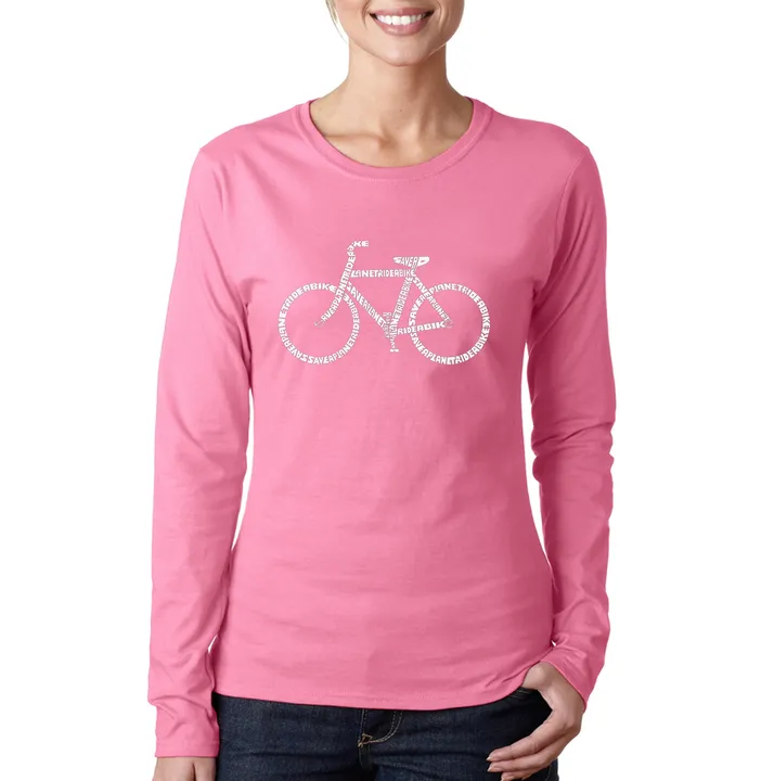 Los Angeles Pop Art SAVE a PLANET, RIDE a BIKE - Women's Word Art Long Sleeve T-Shirt