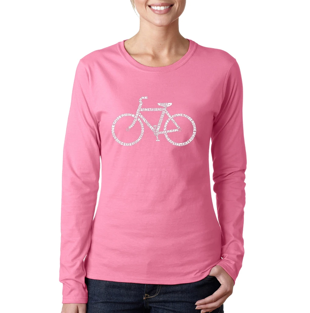 Los Angeles Pop Art SAVE a PLANET, RIDE a BIKE - Women's Word Art Long Sleeve T-Shirt