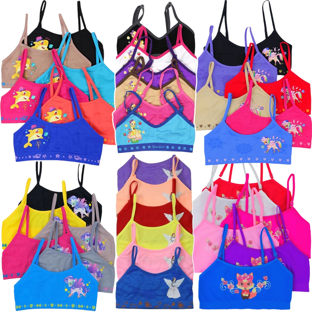 ToBeInStyle Girls' Multi-Item Pack Random Print Racerback Or Cami Training Bras