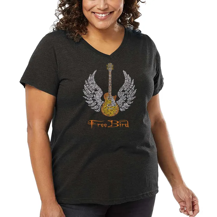 Los Angeles Pop Art Women's Plus Size V-Neck T-Shirt - Freebird Lyrics Design