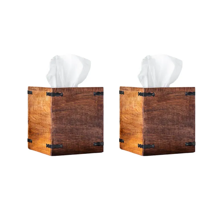 LuxeDesigns Rustic Mango Wood Tissue Dispenser - Square